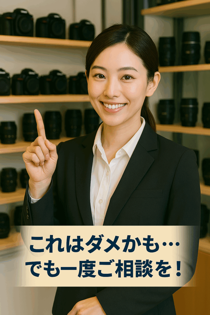 カメラ買取の相談を勧めるスタッフ女性の写真
