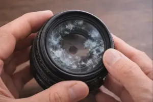 レンズ内部にカビが発生しているフィルムカメラ用交換レンズの状態