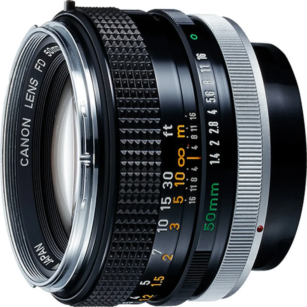 alt="Canon FD 50mm F1.4 標準単焦点レンズの外観。FDマウントのオールドレンズ"
