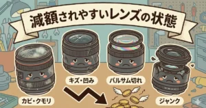 減額されやすいレンズの状態イメージ|カビ・クモリ・キズ・バルサム切れ・ジャンク
