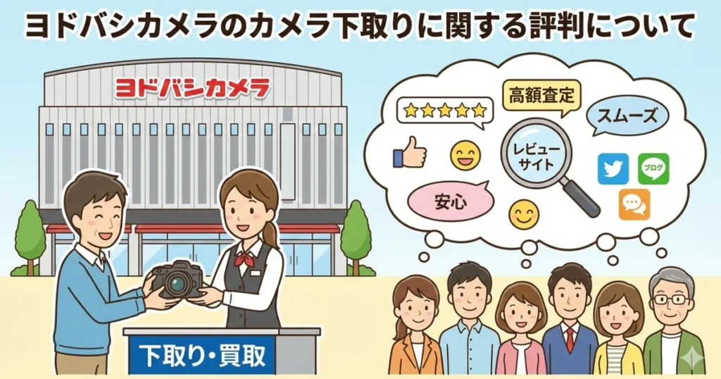 ヨドバシカメラのカメラ下取りの評判は?口コミや査定価格の実態を分かりやすく解説したイラスト